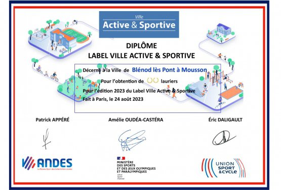 Ville active et sportive :  Blénod à nouveau labellisée pour cette année 2023 !